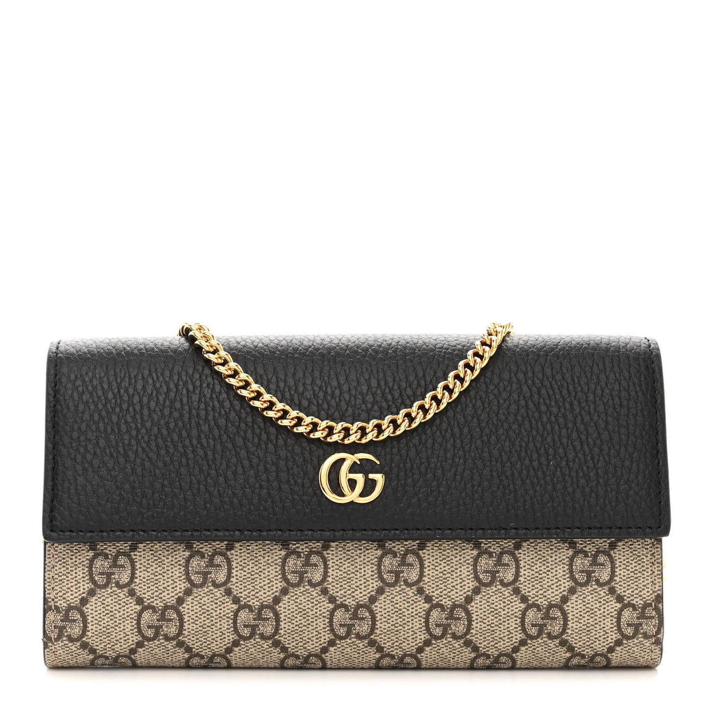 Dollar Calfskin GG Supreme Monogram Petite GG Marmont Wallet Chain Bag Black Beige Ebony