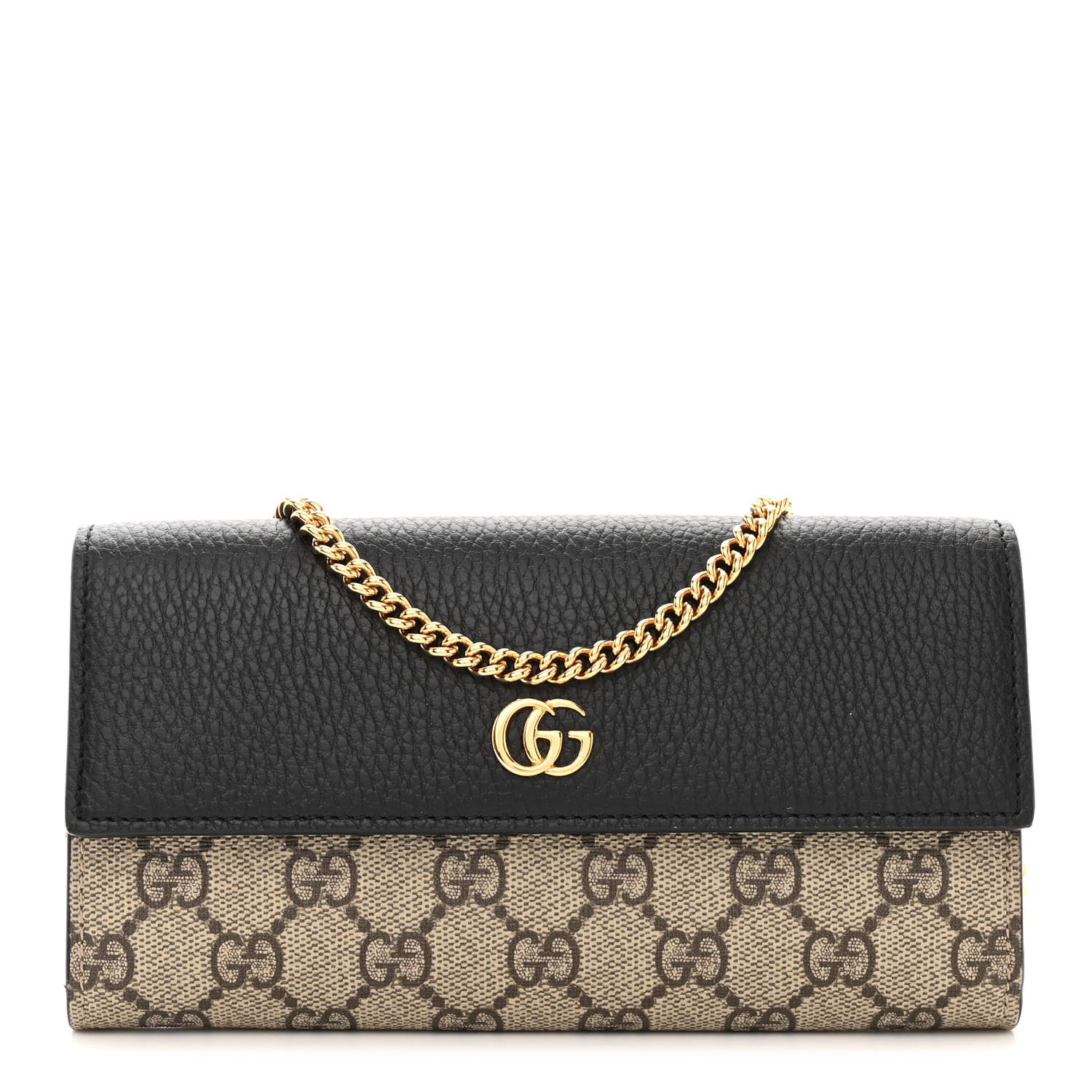 Gucci Dollar Calfskin GG Supreme Monogram Petite GG Marmont Wallet Chain Bag Black Beige Ebony 1 of 9