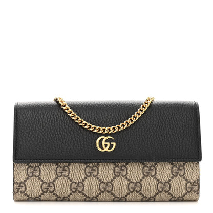 Gucci Dollar Calfskin GG Supreme Monogram Petite GG Marmont Wallet Chain Bag Black Beige Ebony 1 of 9