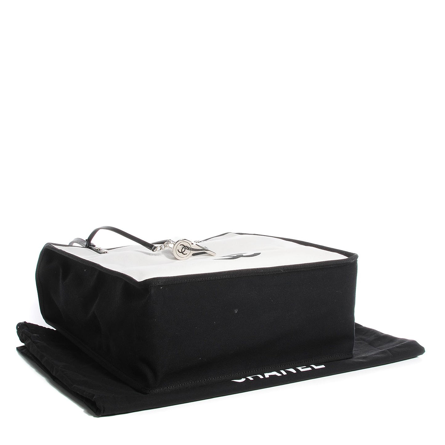Canvas Calfskin Let's Demonstrate Small Tote White Black