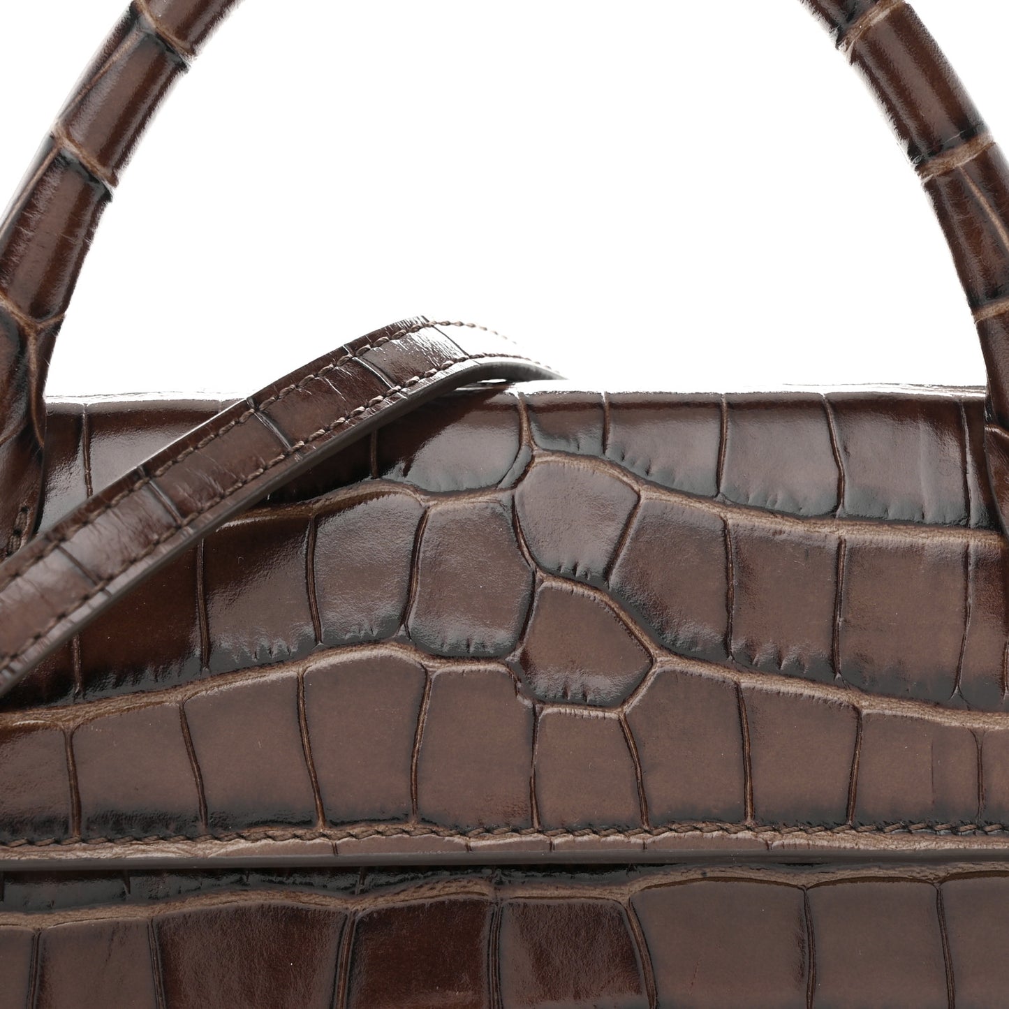 Calfskin Crocodile Embossed Le Chiquito Long Dark Brown