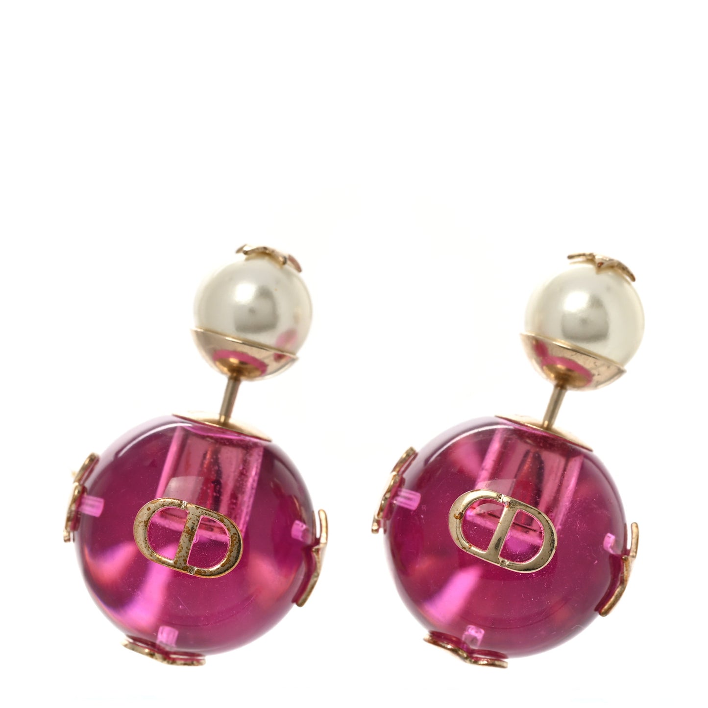 Resin Pearl Dior Tribales Earrings Gold White Transparent Rani Pink