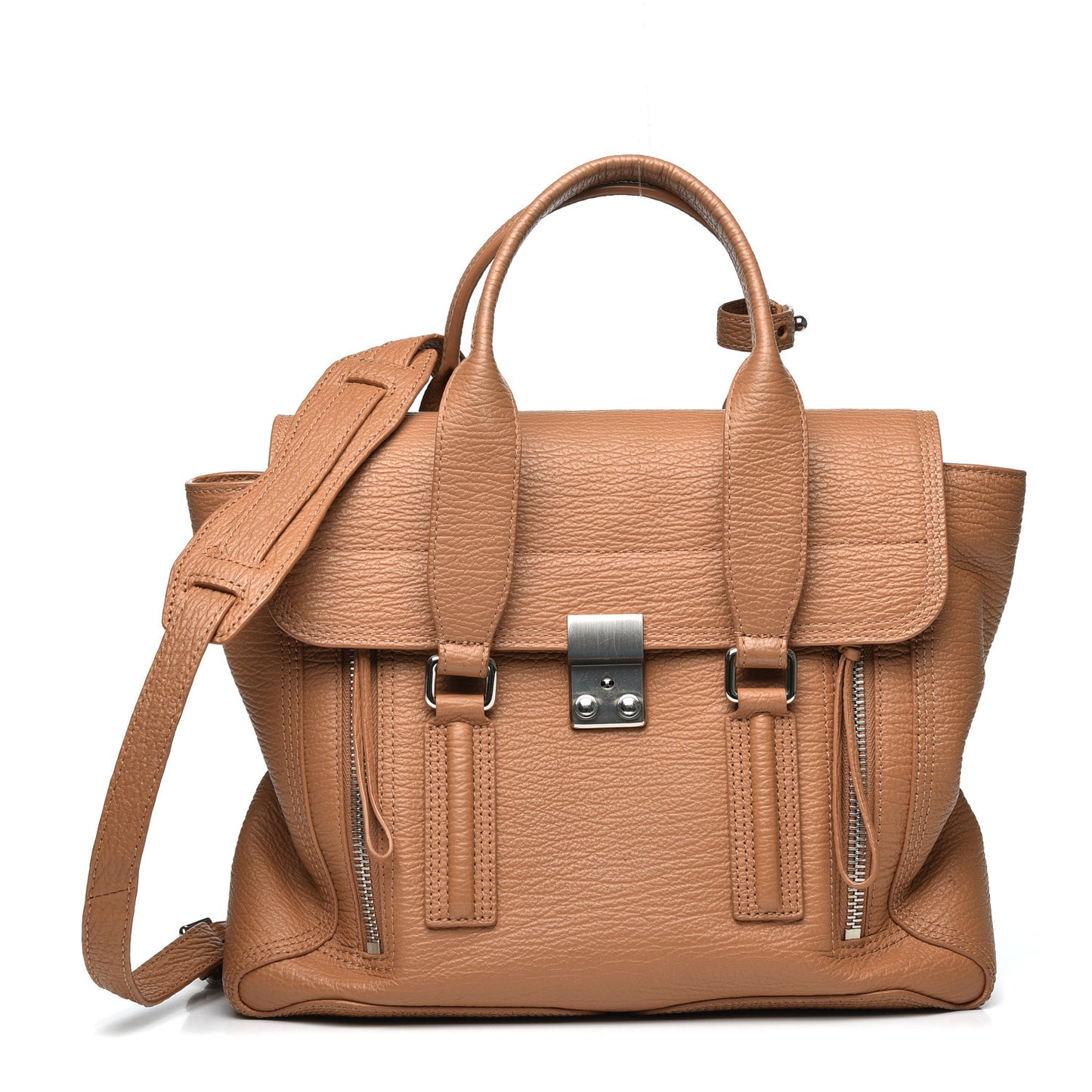 3.1 Textured Calfskin Medium Pashli Satchel Tan