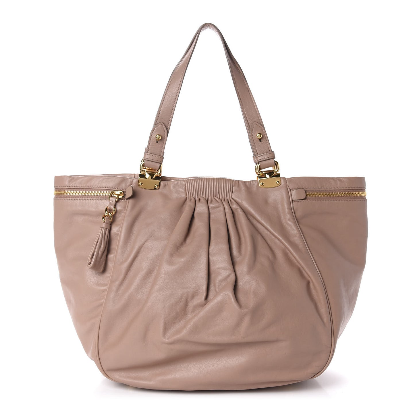 Vitello Lux Gathered Tote Cammeo