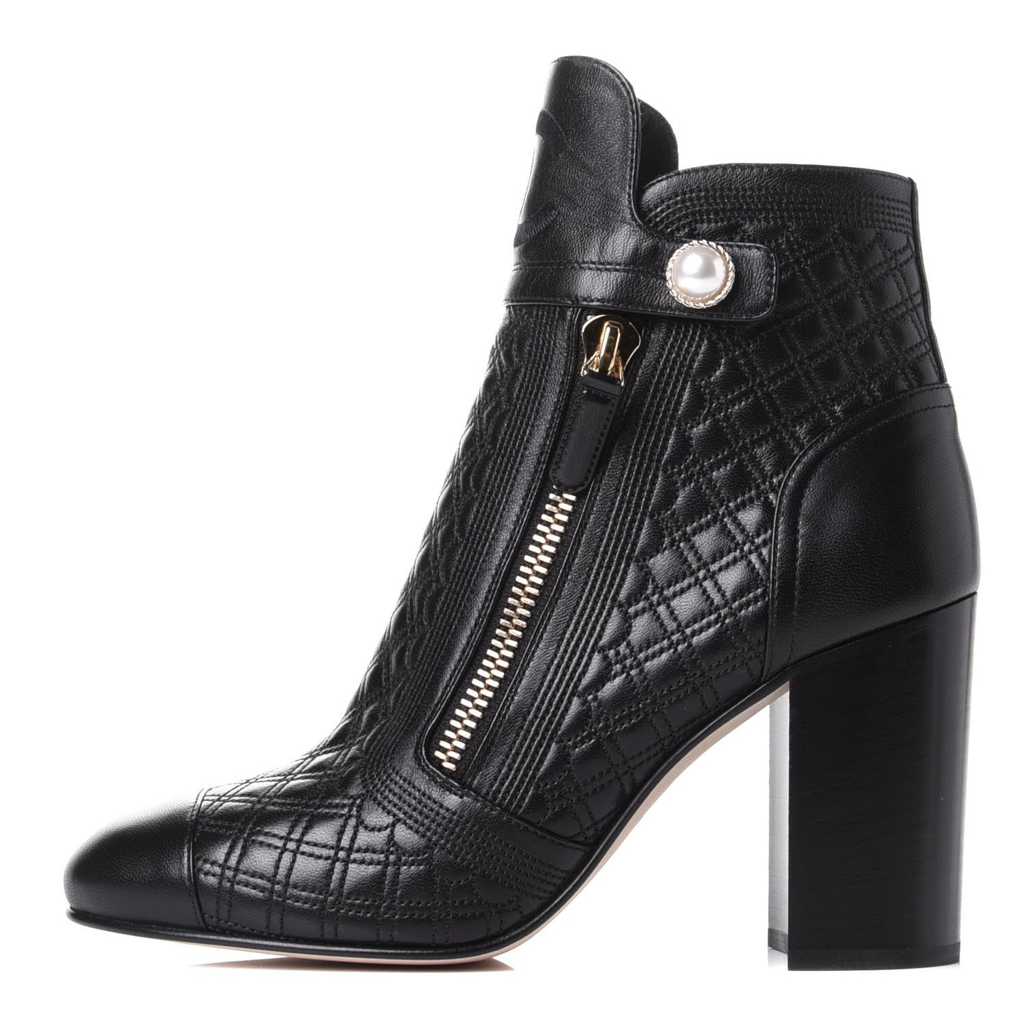 Lambskin Quilted Pearl CC Cap Toe Short Boots 39.5 Black