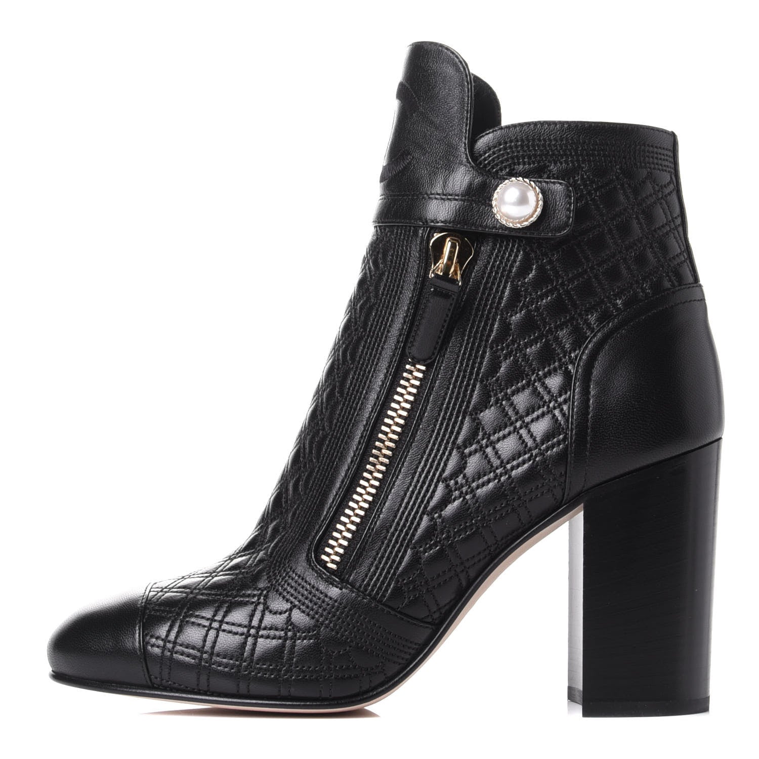 Chanel Lambskin Quilted Pearl CC Cap Toe Short Boots 39.5 Black 1 of 11