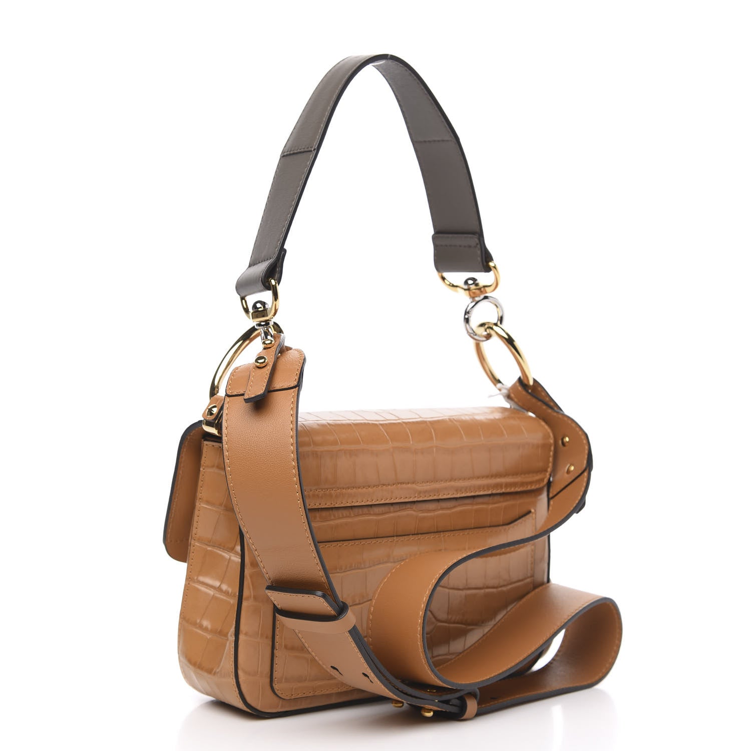 Chloe Calfskin Crocodile Embossed Small C Double Carry Autumnal Brown 3 of 9