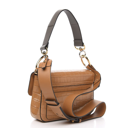 Chloe Calfskin Crocodile Embossed Small C Double Carry Autumnal Brown 3 of 9