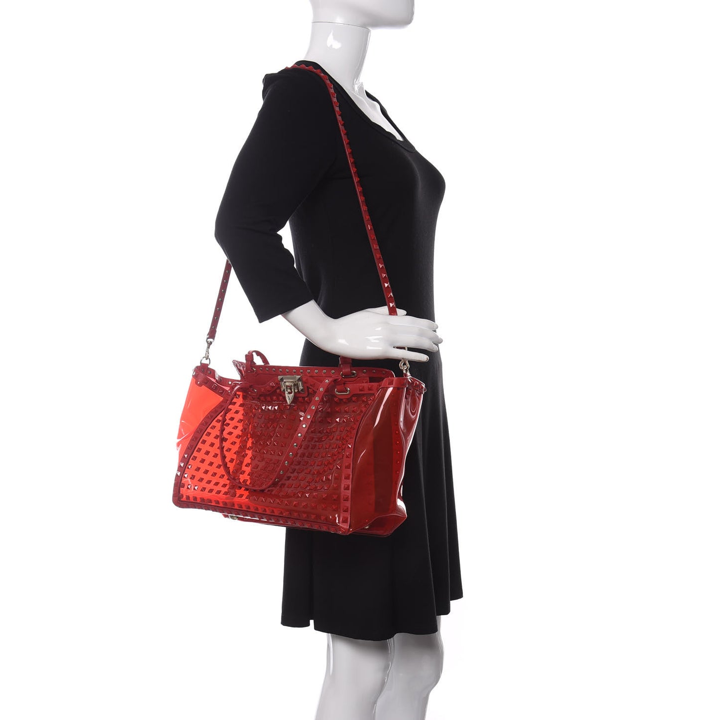 PVC Nappa Medium Rockstud Tote Red