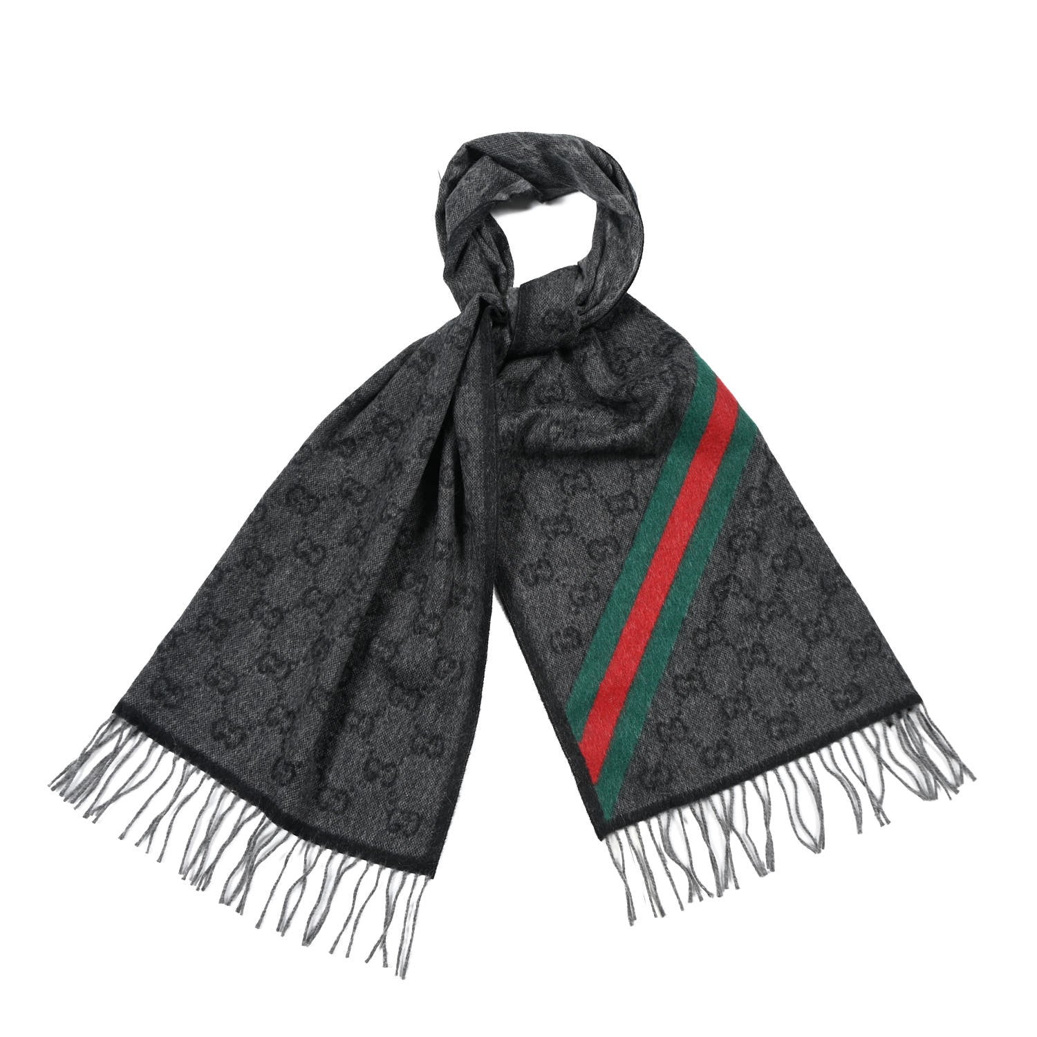 Gucci Wool Angora Monogram Web New Nikky Scarf Lead Dark Green 2 of 4