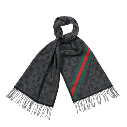 Gucci Wool Angora Monogram Web New Nikky Scarf Lead Dark Green 2 of 4