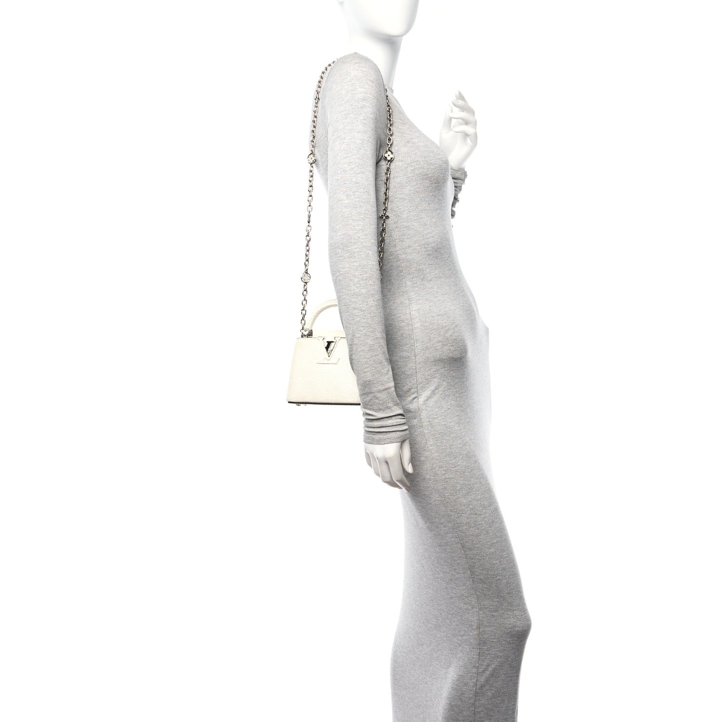 Taurillon Lizard Flower Chain Capucines Nano Ivory Sparkle