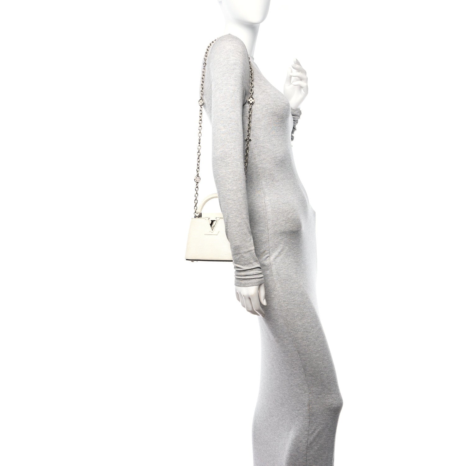 Louis Vuitton Taurillon Lizard Flower Chain Capucines Nano Ivory Sparkle 2 of 13