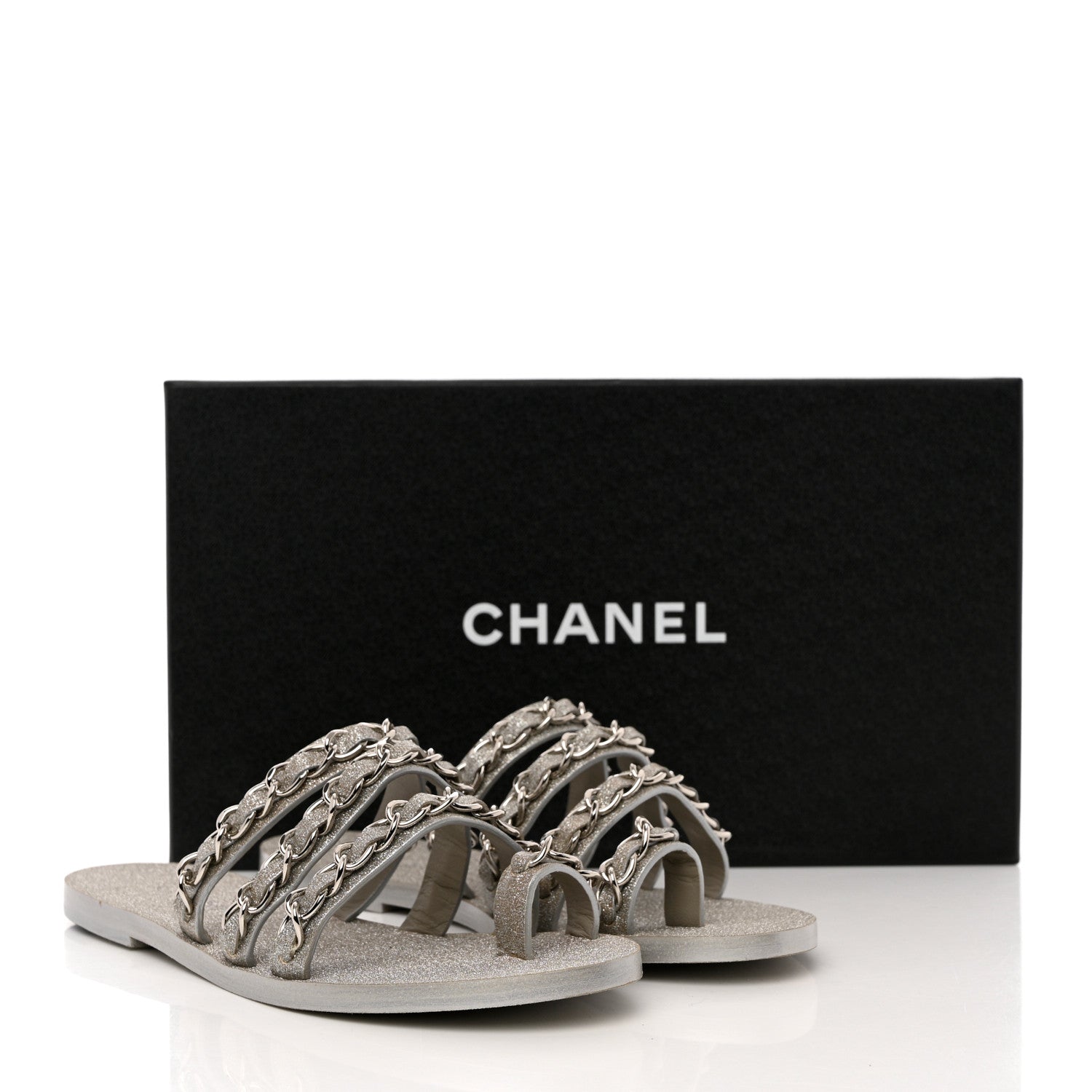 Chanel Fantasy Goatskin Chain Mules 38.5 Light Grey 9 of 9