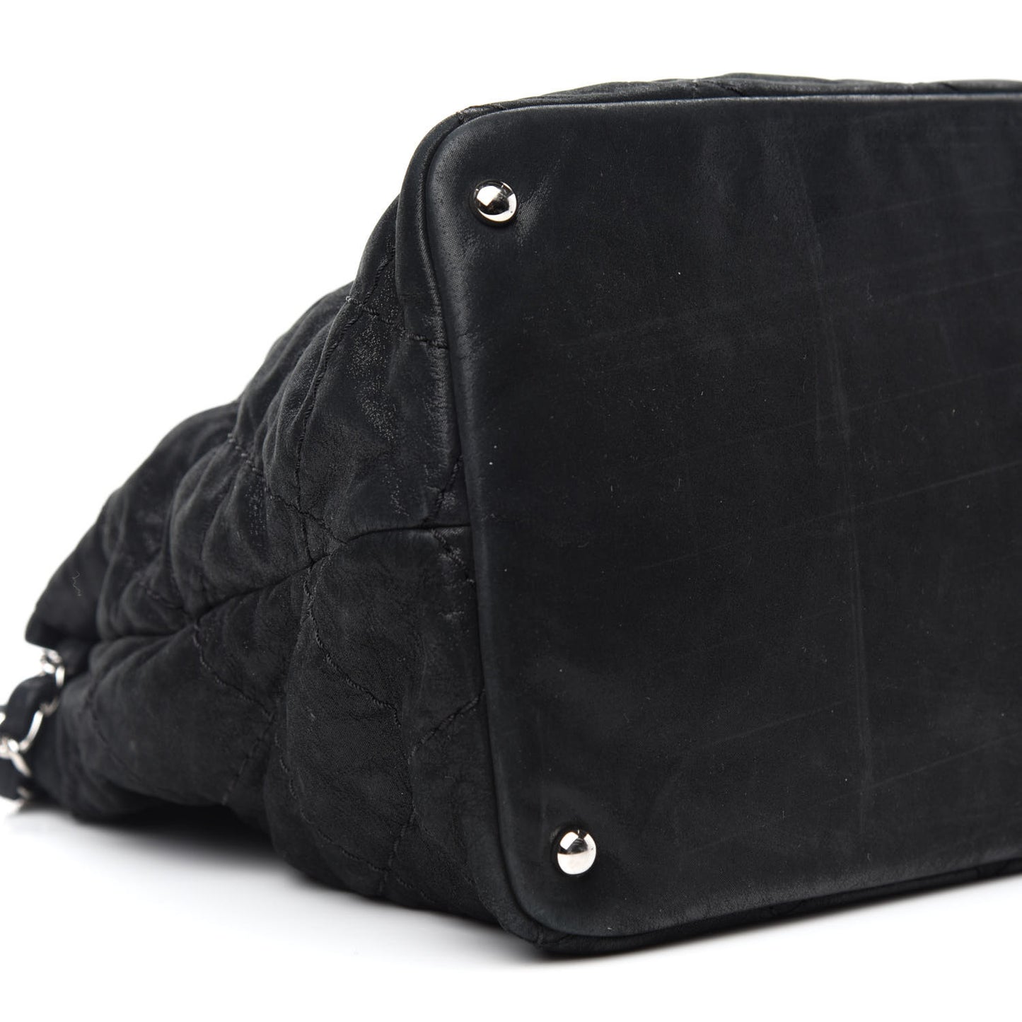 Iridescent Calfskin Stitched CC Shopping Tote Black
