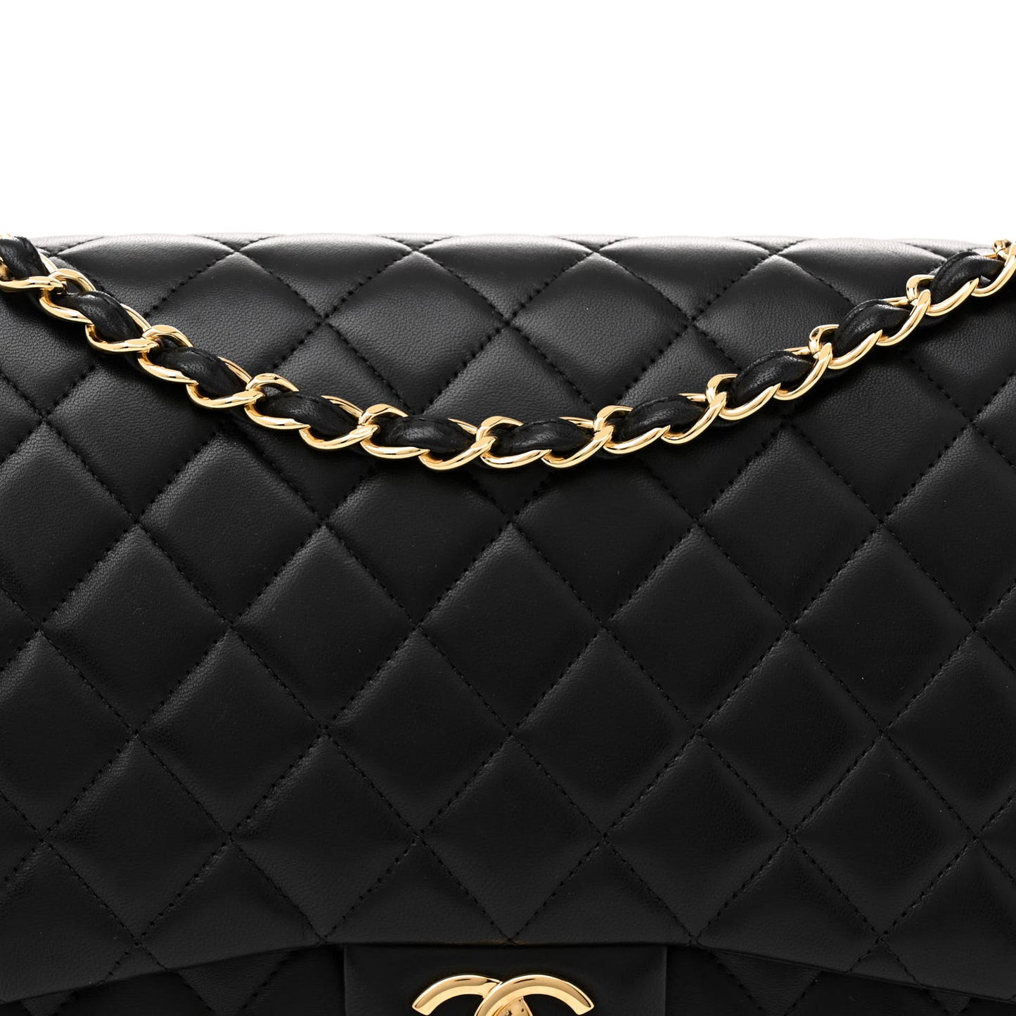 Lambskin Quilted Maxi Double Flap Black
