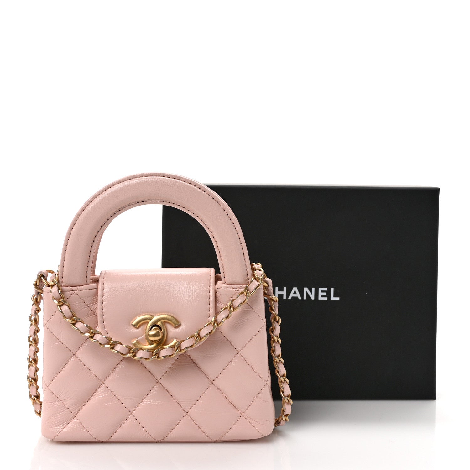 Chanel Shiny Aged Calfskin Quilted Mini Nano Kelly Shopper Light Pink 8 of 8