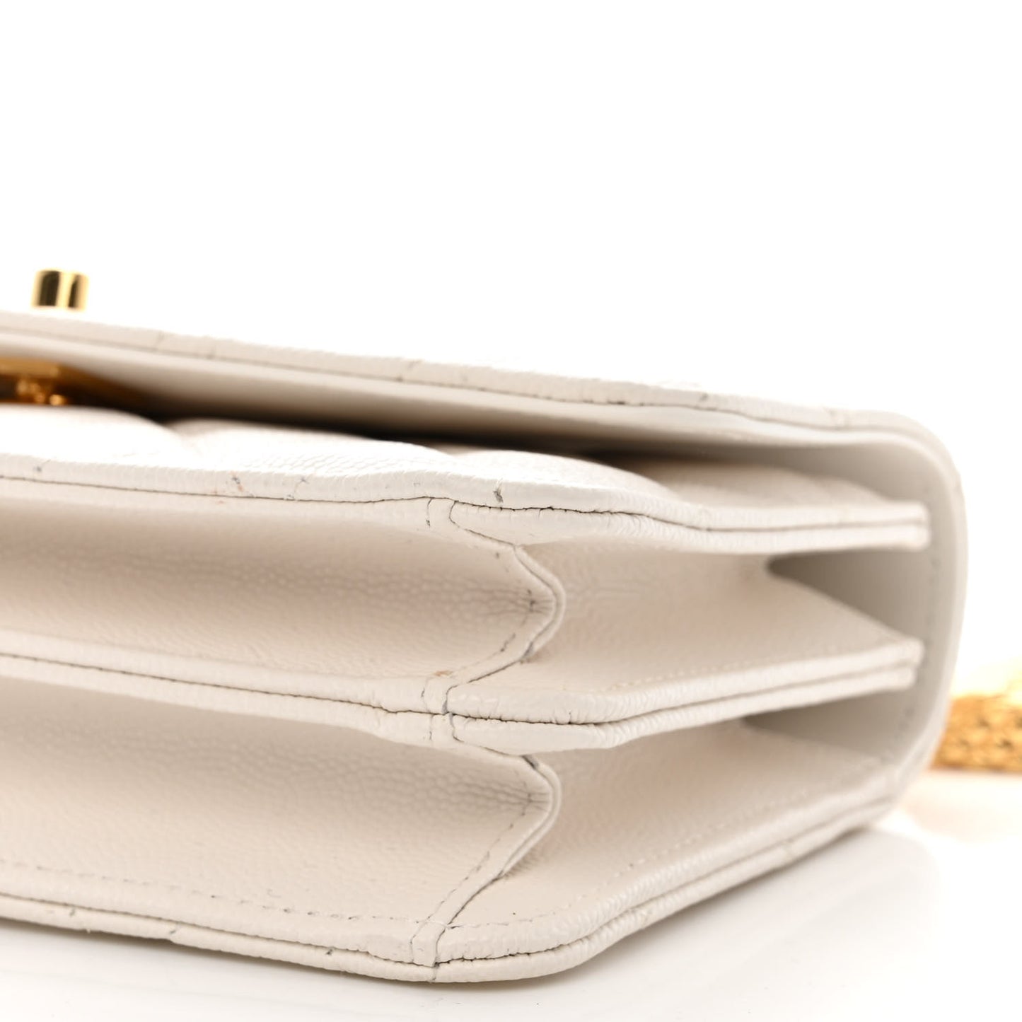 Shiny Caviar Quilted Flap Charm Wallet On Chain WOC White