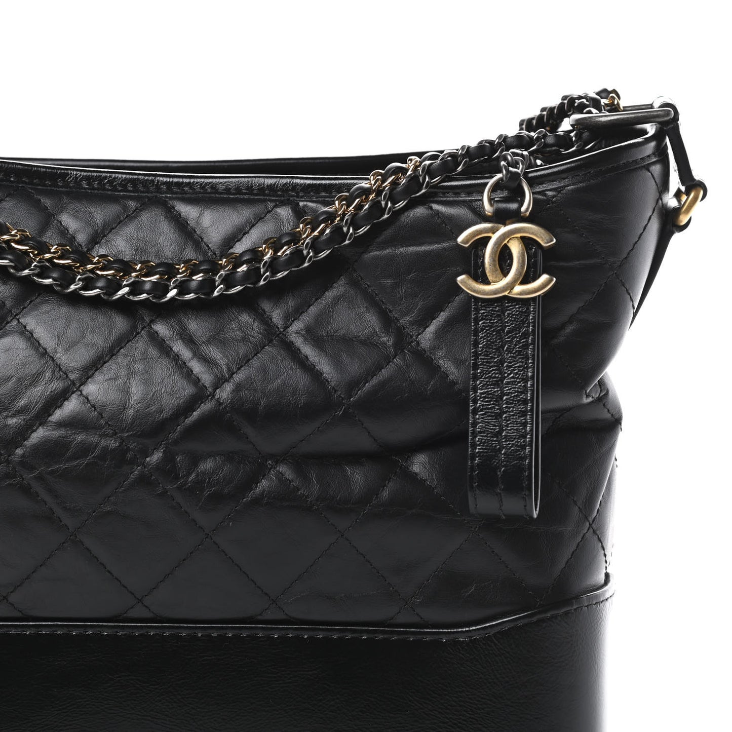 Aged Calfskin Quilted Medium Gabrielle Hobo Black