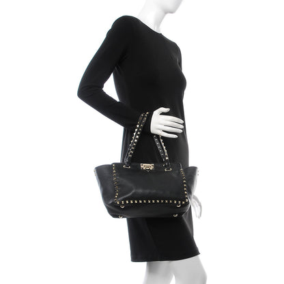 Valentino Garavani Vitello Small Rockstud Tote Black 3 of 7