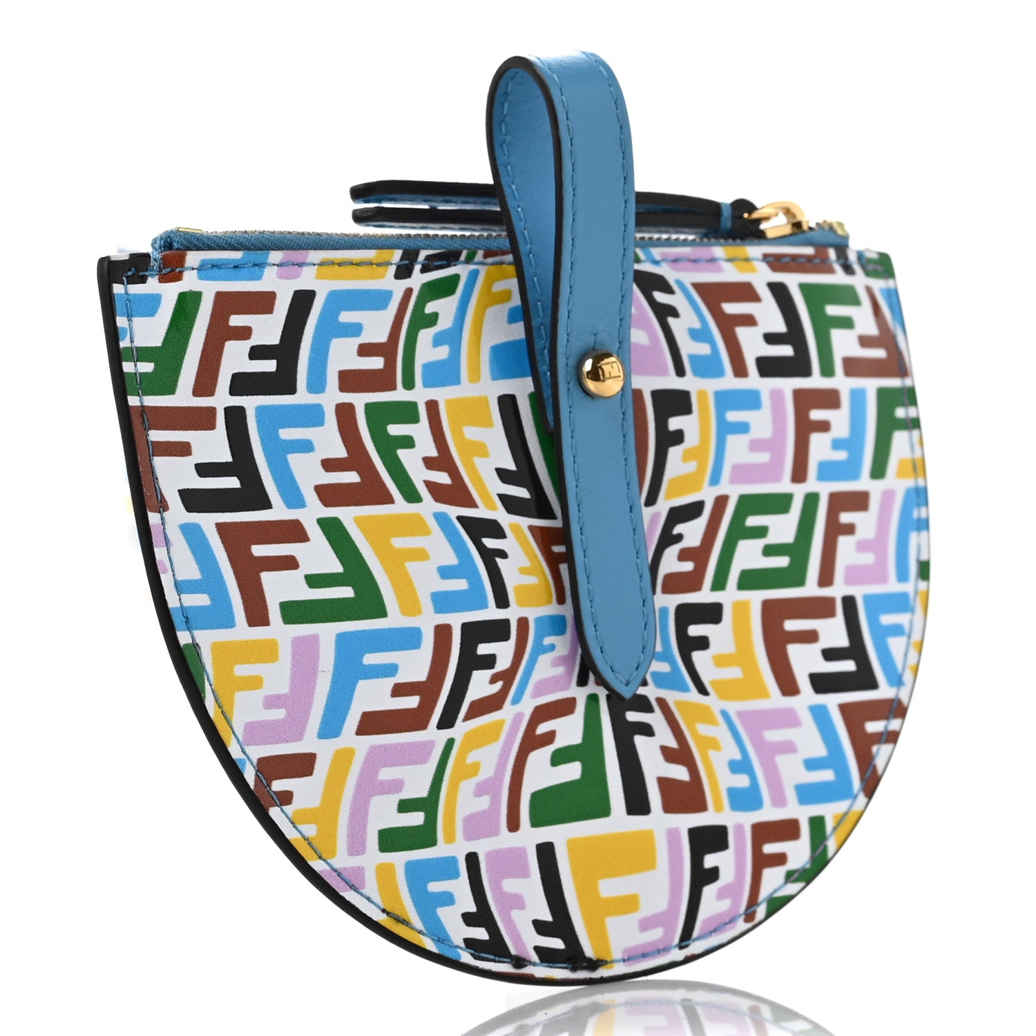 Fendi X SARAH COLEMAN Vitello Liberty FF Fish Eye Coin Case Multicolor Cyber Blue 3 of 7