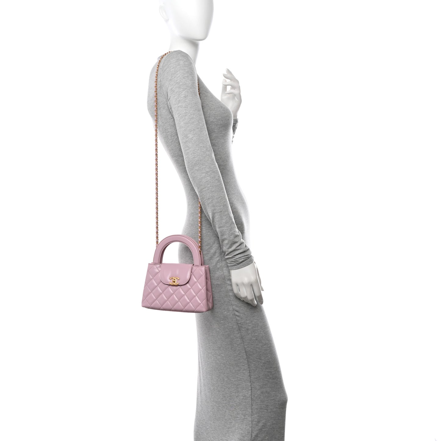 Shiny Aged Calfskin Quilted Nano Kelly Shopper Pink