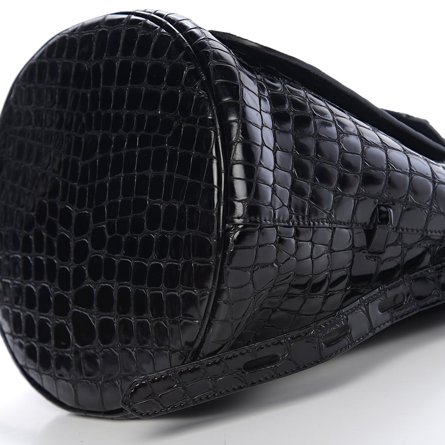 Calfskin Crocodile Embossed Bucket Bag Black