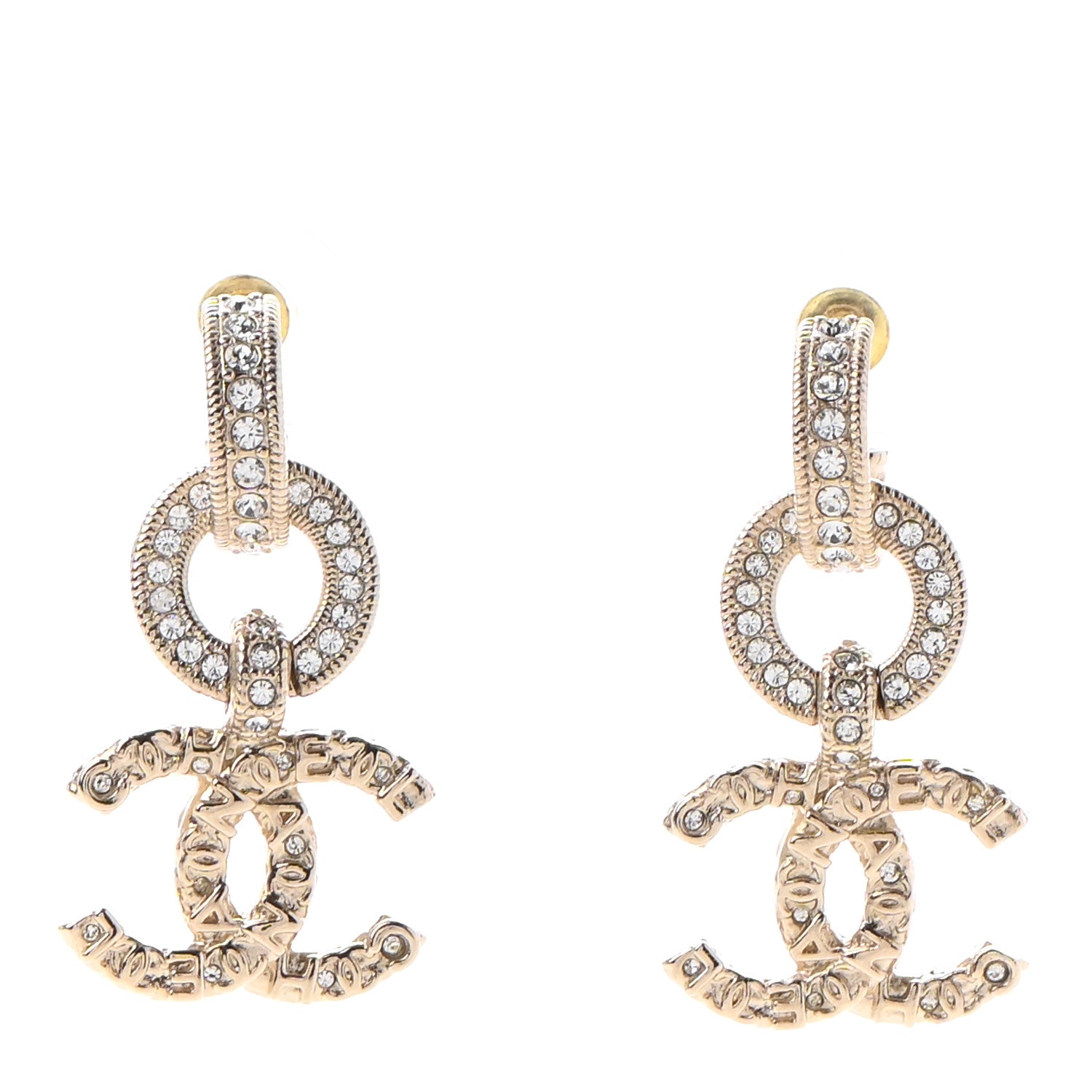 Chanel Crystal CC Drop Earrings Gold 1 of 4