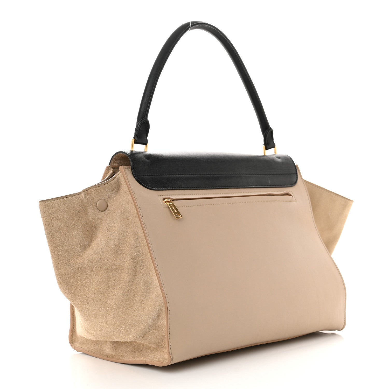 Celine Smooth Calfskin Suede Large Bi-Color Trapeze Black Dune 3 of 16