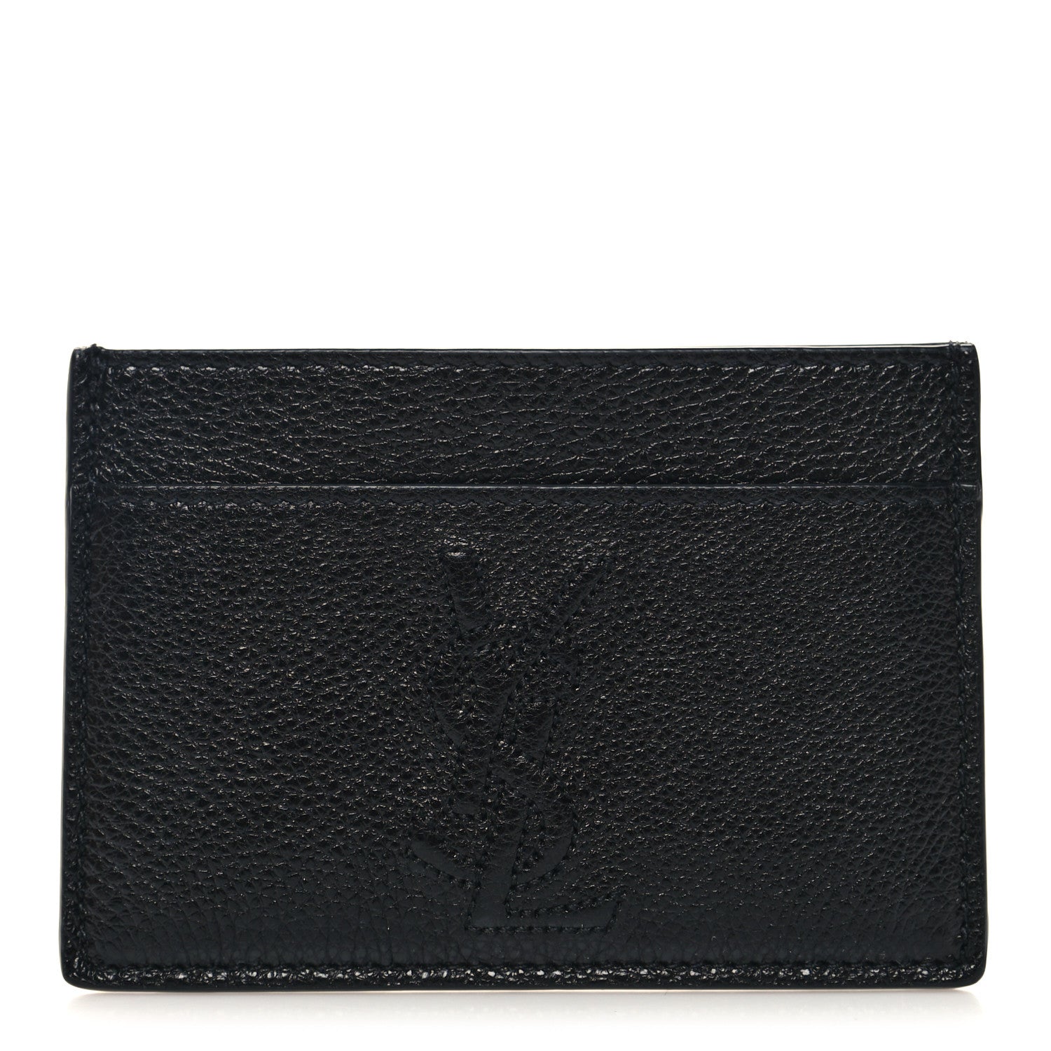 Saint Laurent Grained Calfskin Monogram Credit Card Case Black 1 of 9