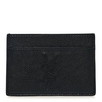 Saint Laurent Grained Calfskin Monogram Credit Card Case Black 1 of 9
