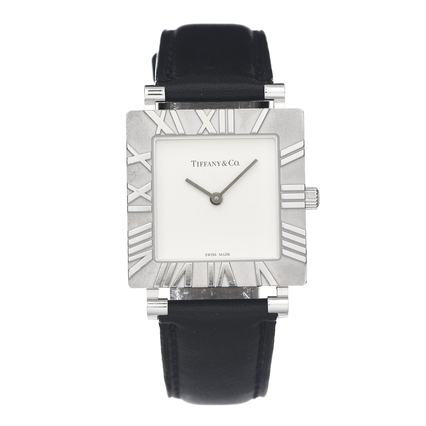 Sterling Silver Calfskin 27mm Atlas Square Quartz Watch