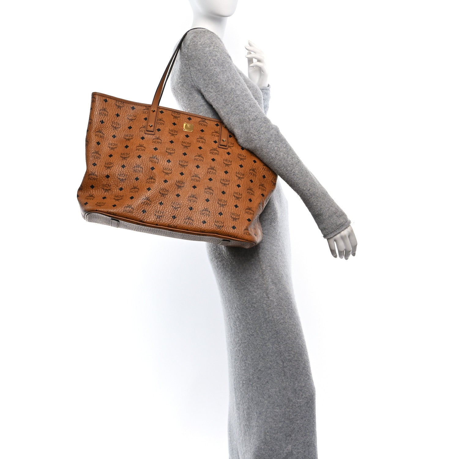 MCM Visetos Large Liz Reversible Shopper Tote Cognac 2 of 10