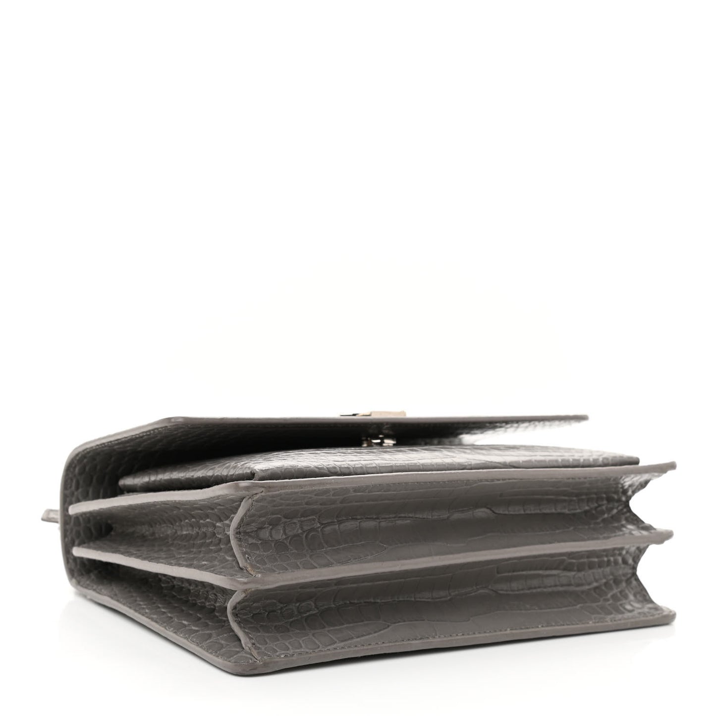 Calfskin Crocodile Embossed Medium Monogram Sunset Fog