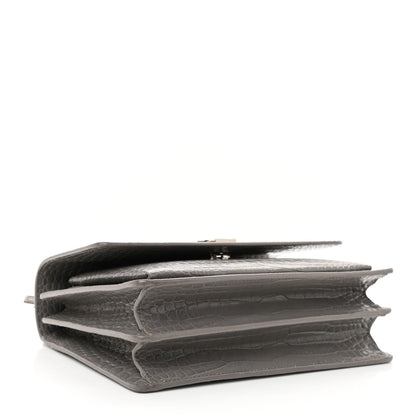 Saint Laurent Calfskin Crocodile Embossed Medium Monogram Sunset Fog 5 of 12