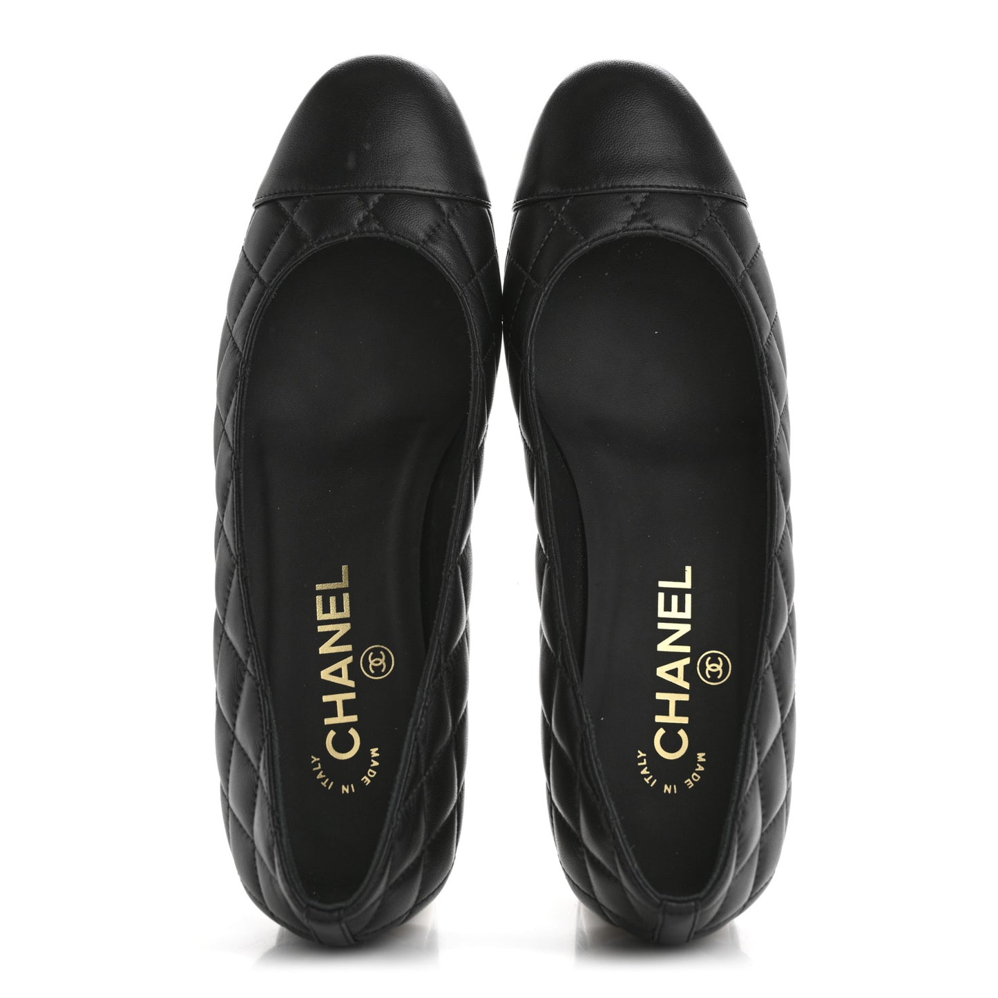 Lambskin Quilted CC Cap Toe Low Heel Pumps 38 Black