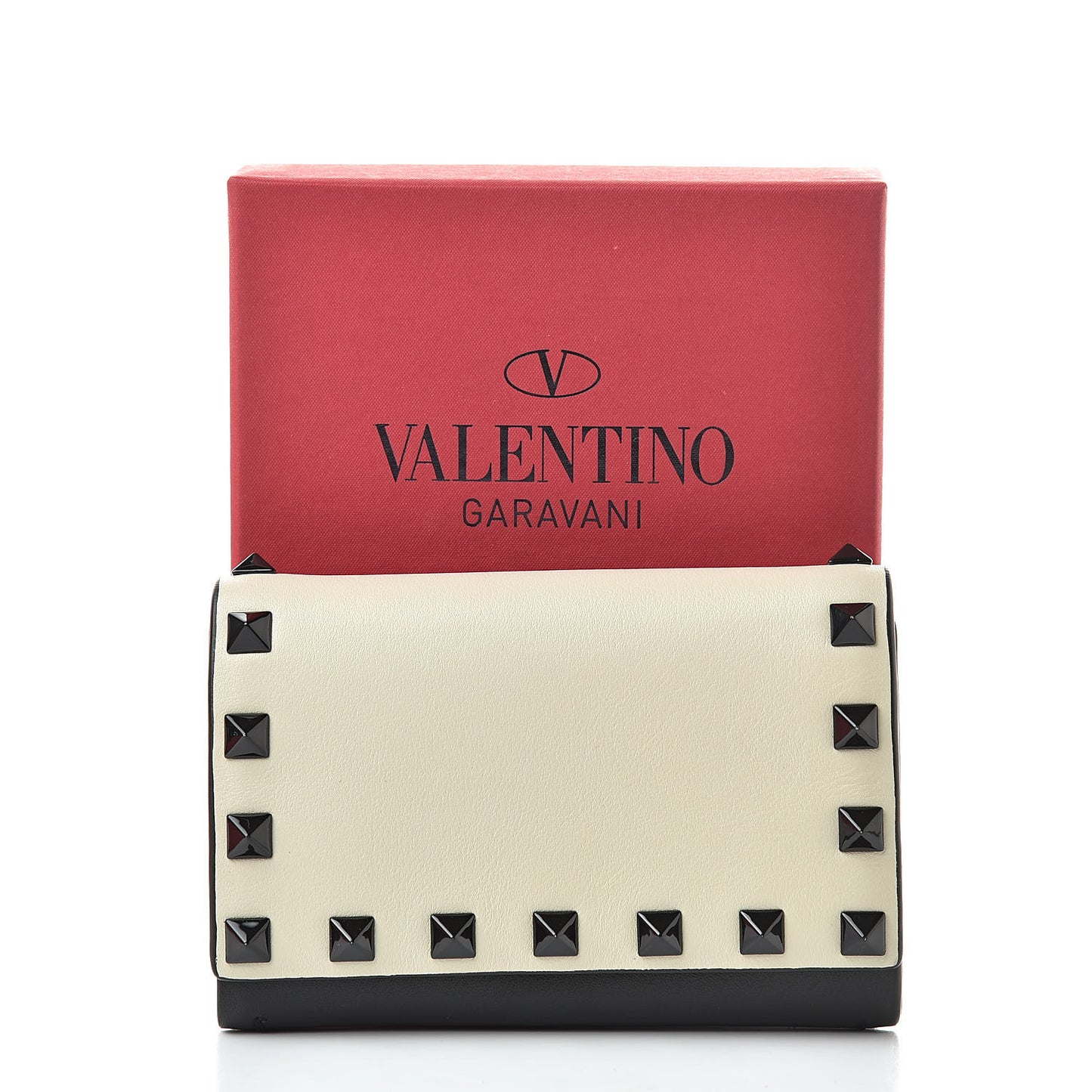 Nappa Rockstud Bi-Fold Card Holder Ivory Black