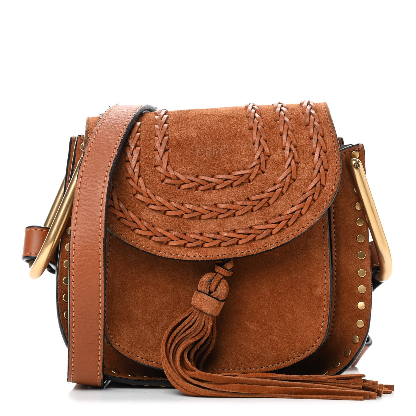 Suede Calfskin Braided Mini Hudson Shoulder Bag Caramel