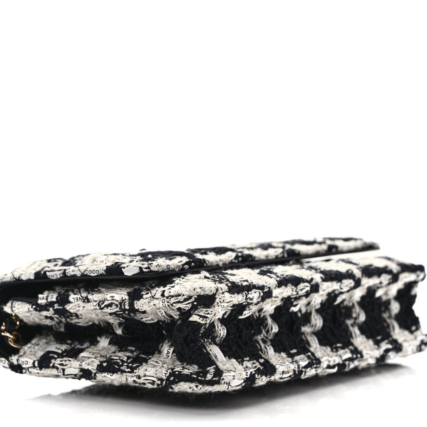 Tweed Quilted Wallet On Chain WOC Black Ecru White