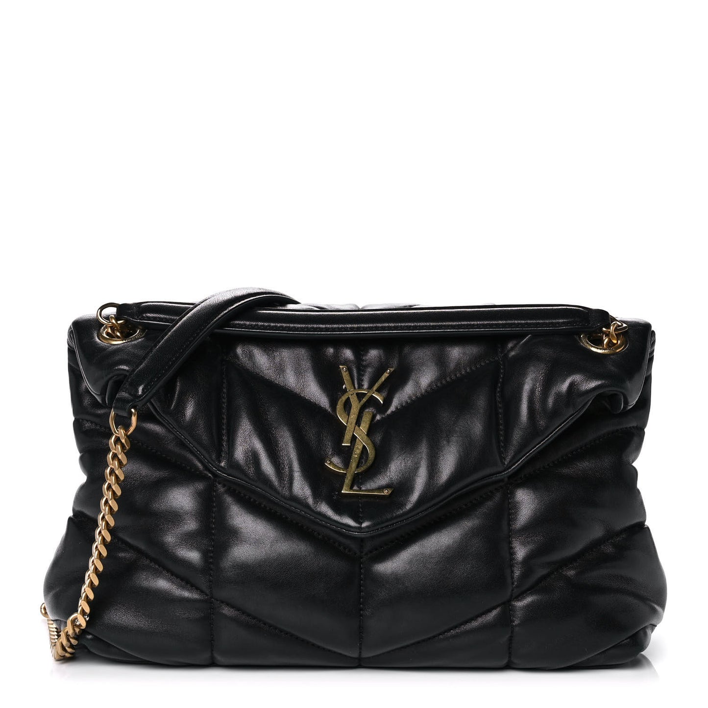 Lambskin Quilted Small Loulou Puffer Monogram Chain Satchel Black