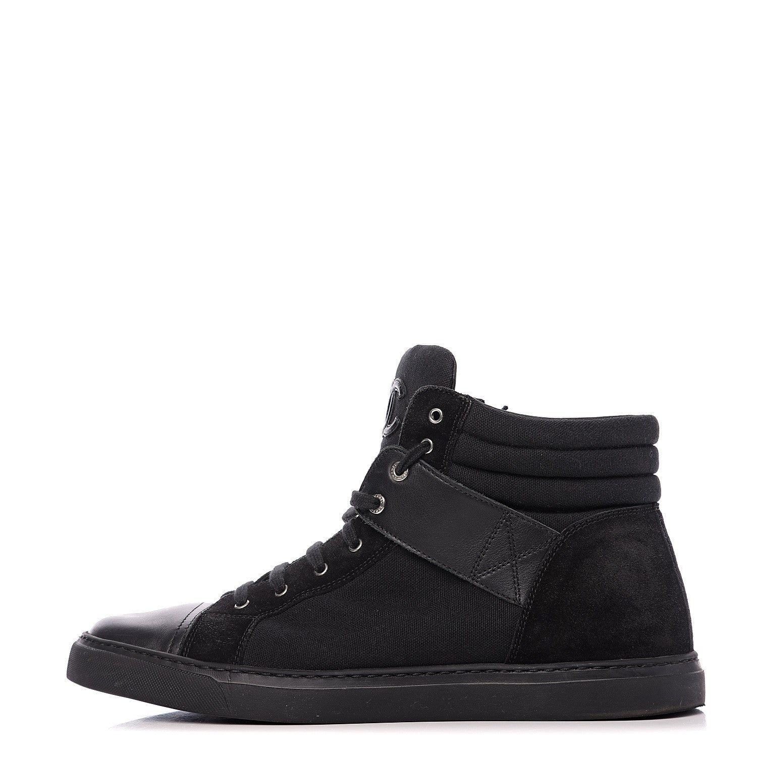 Chanel Toile Suede Calfskin Mens High Top Sneakers 43 Black 1 of 9
