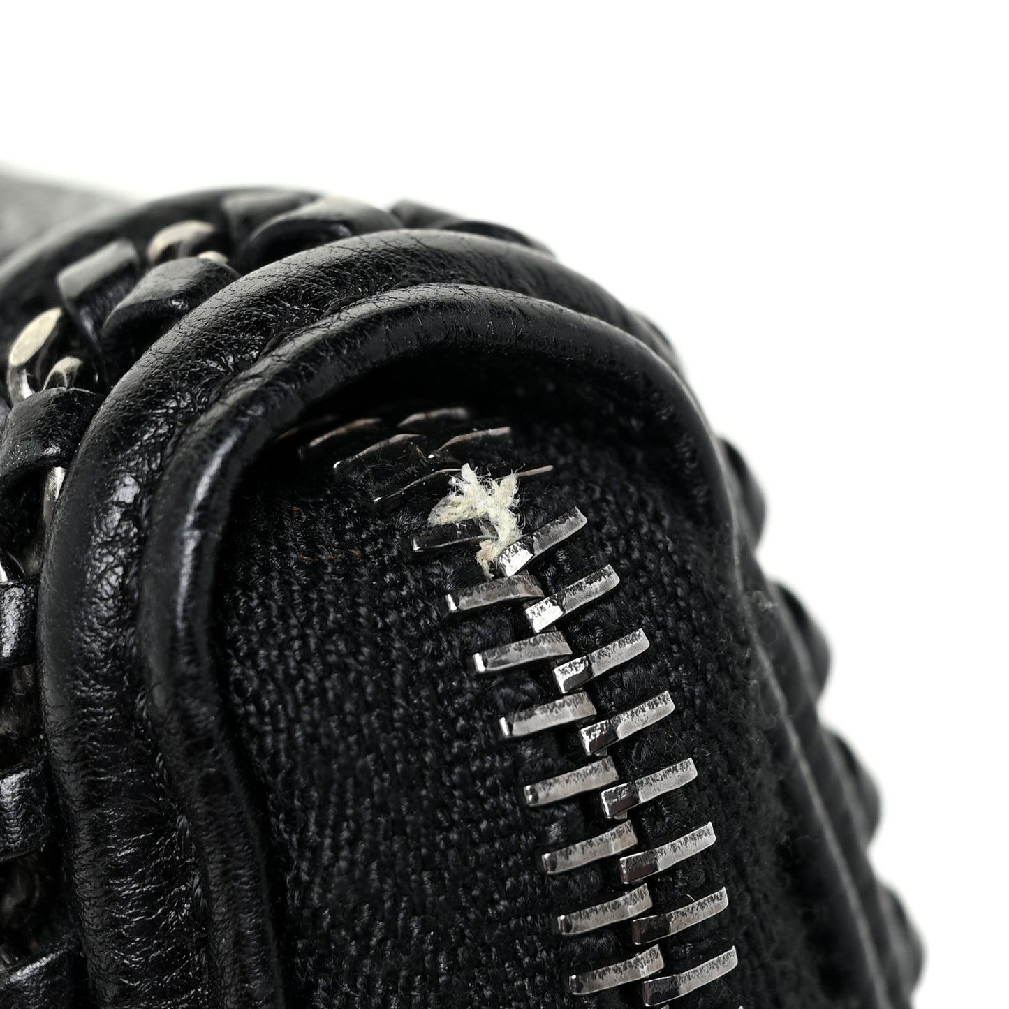 Calfskin Quilted Boy Chain Large Gusset Zip Around Wallet Black