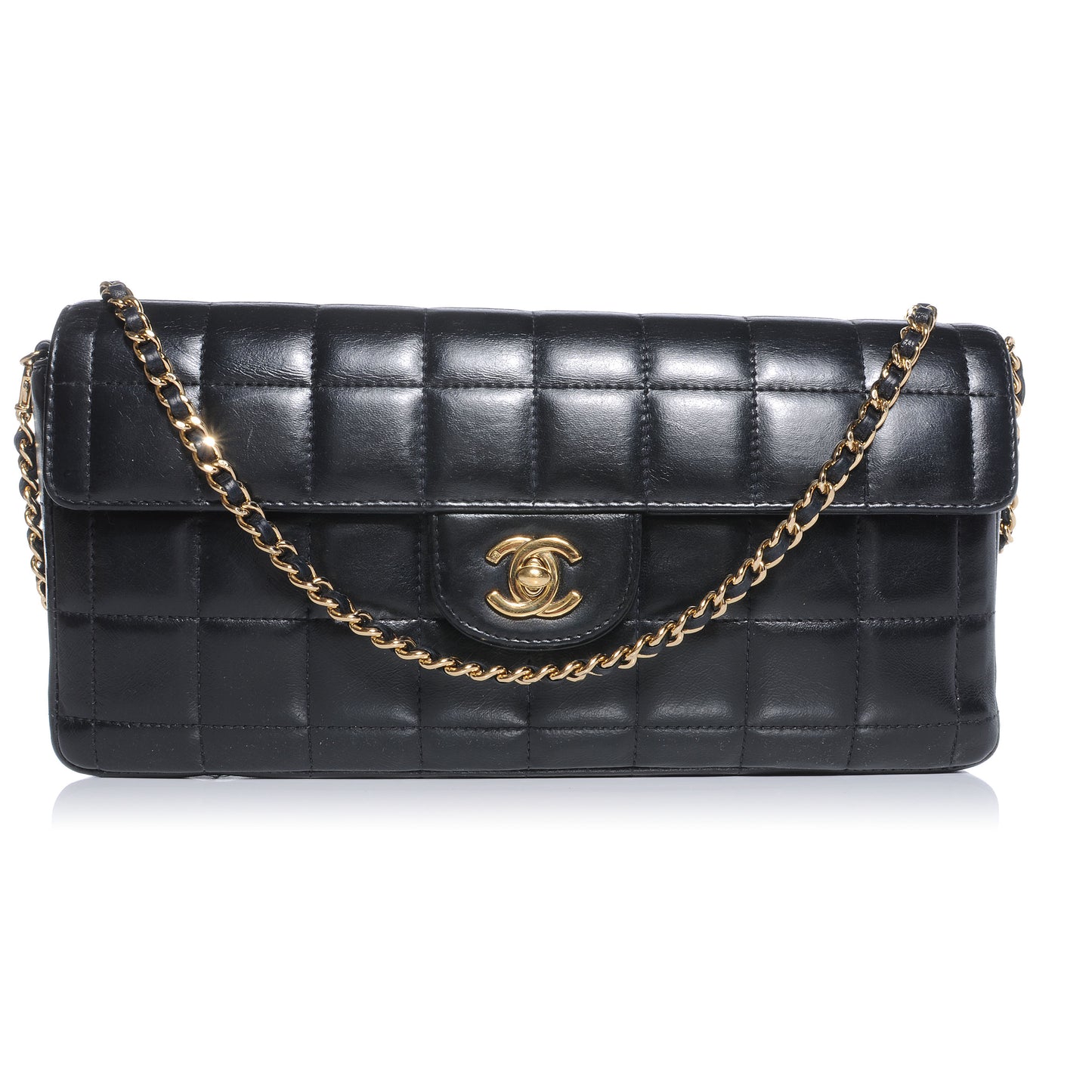 Lambskin East West Square Quilted Flap Black