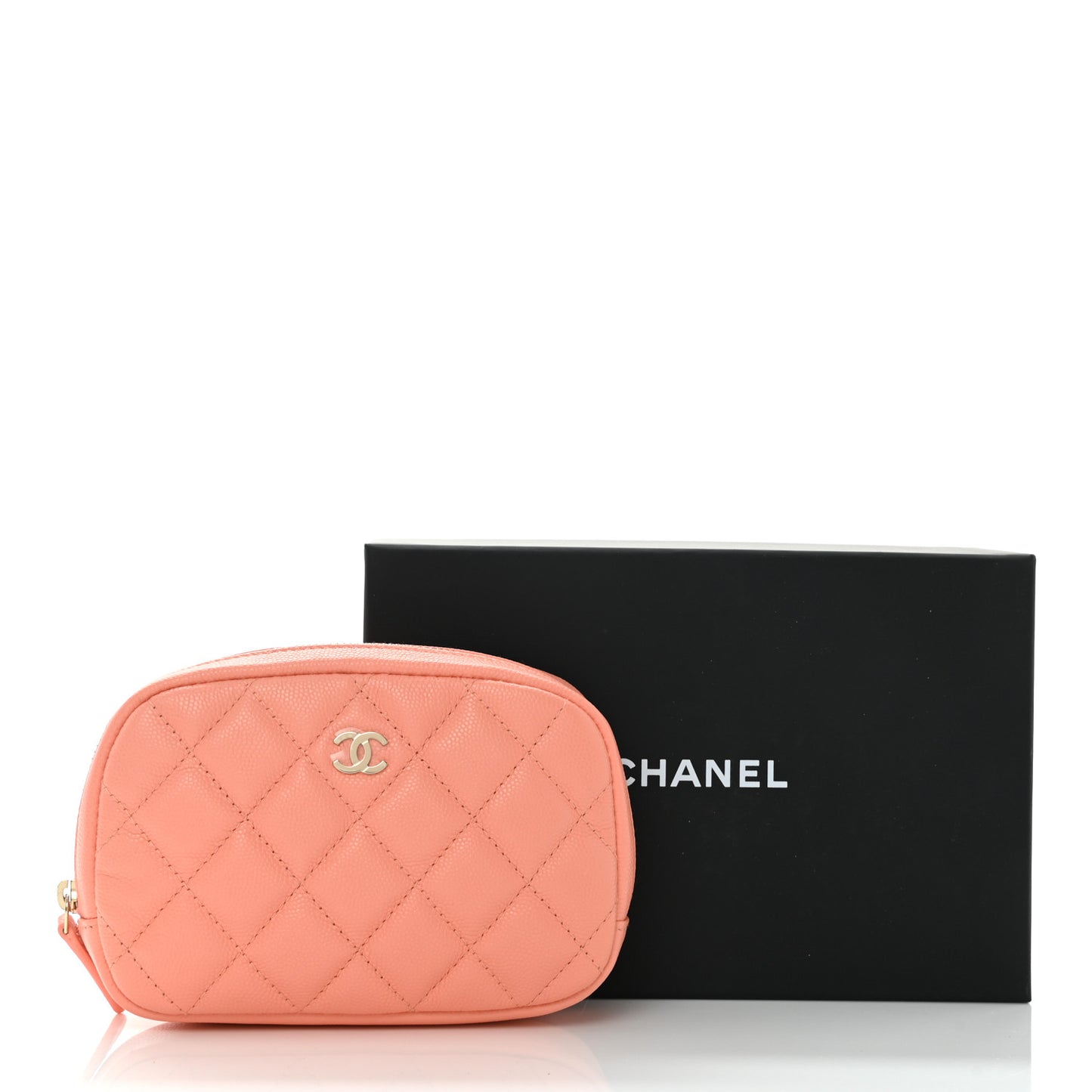 Caviar Quilted Small Curvy Pouch Cosmetic Case Light Orange