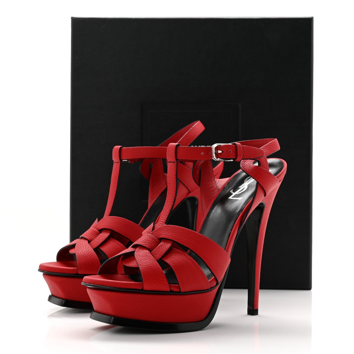 Saint Laurent Grained Calfskin Tribute 105 Platform Sandals 36 New Red 10 of 10