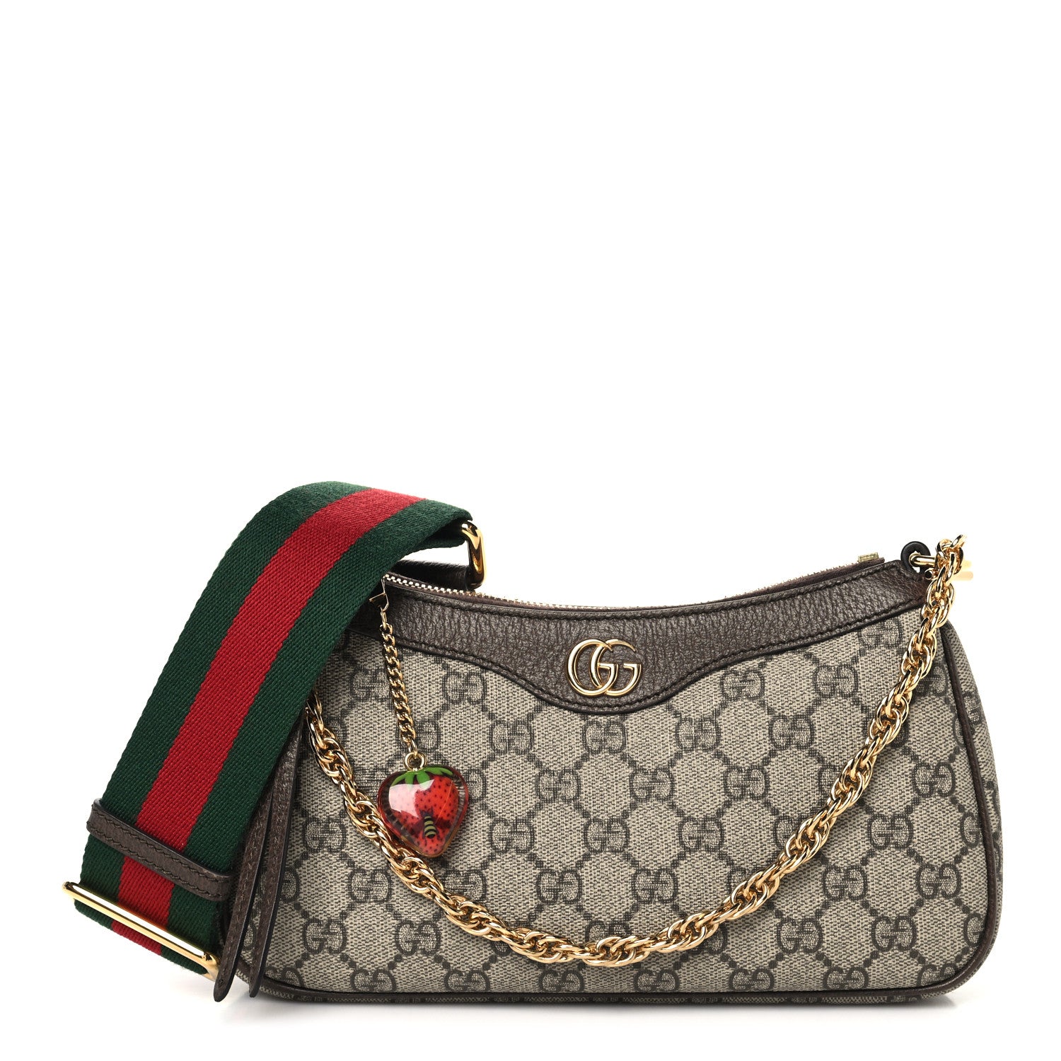 Gucci GG Supreme Monogram Textured Dollar Calfskin Web Small Ophidia GG Handbag Beige Ebony New Acero 1 of 11
