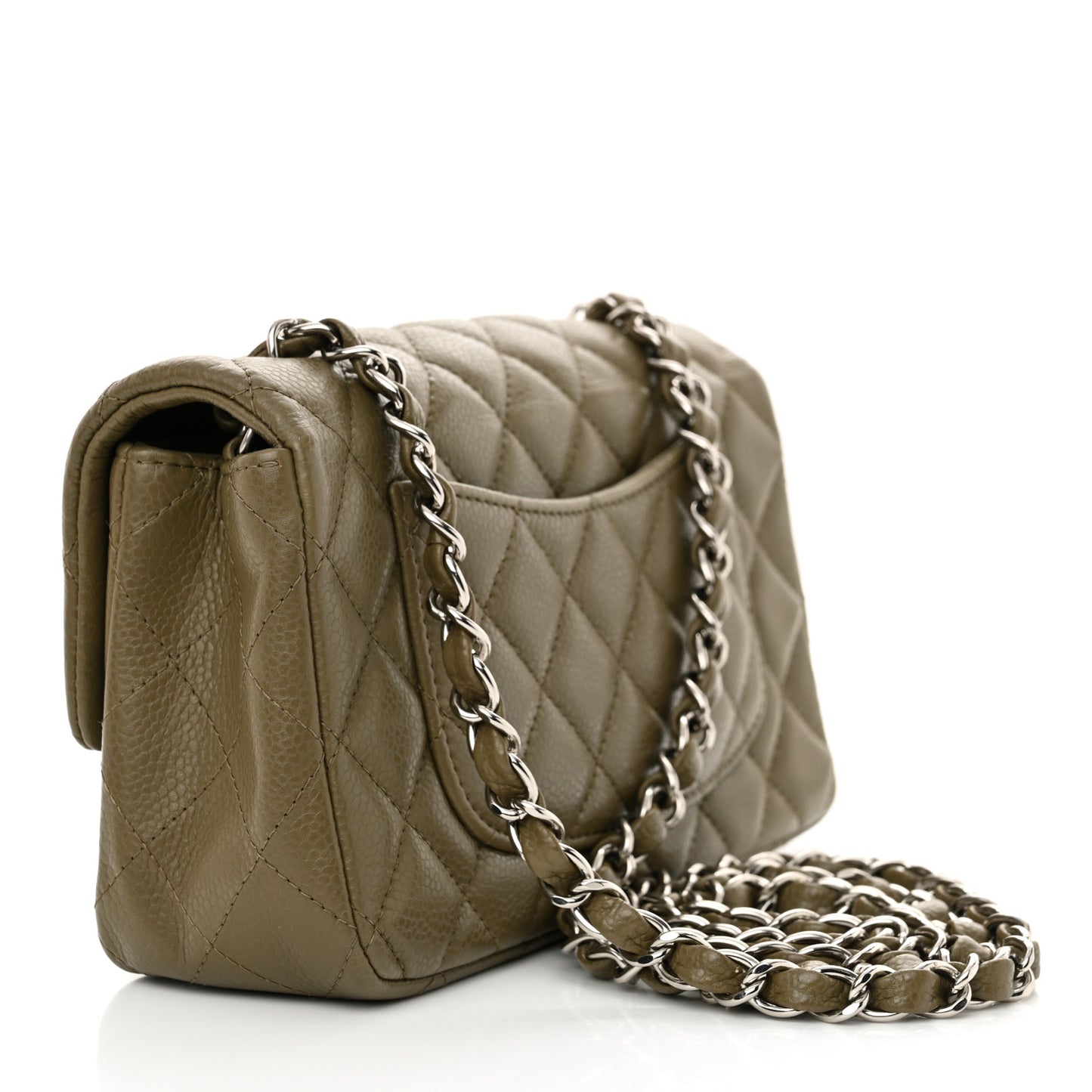 Caviar Quilted Mini Rectangular Flap Khaki