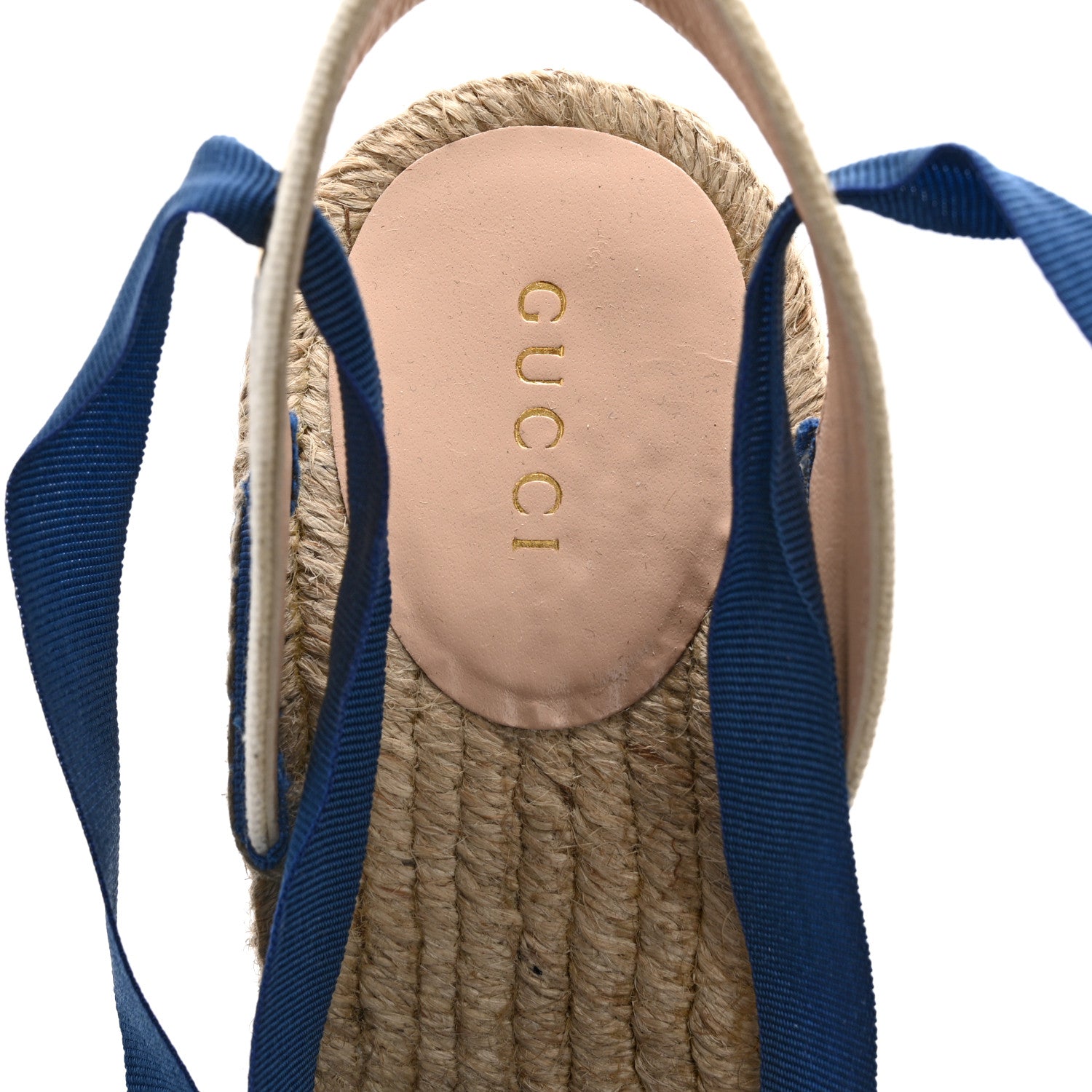 Gucci Canvas GG Ankle Wrap Platform Espadrille Wedges 40 Mystic White Royale Blue 7 of 10