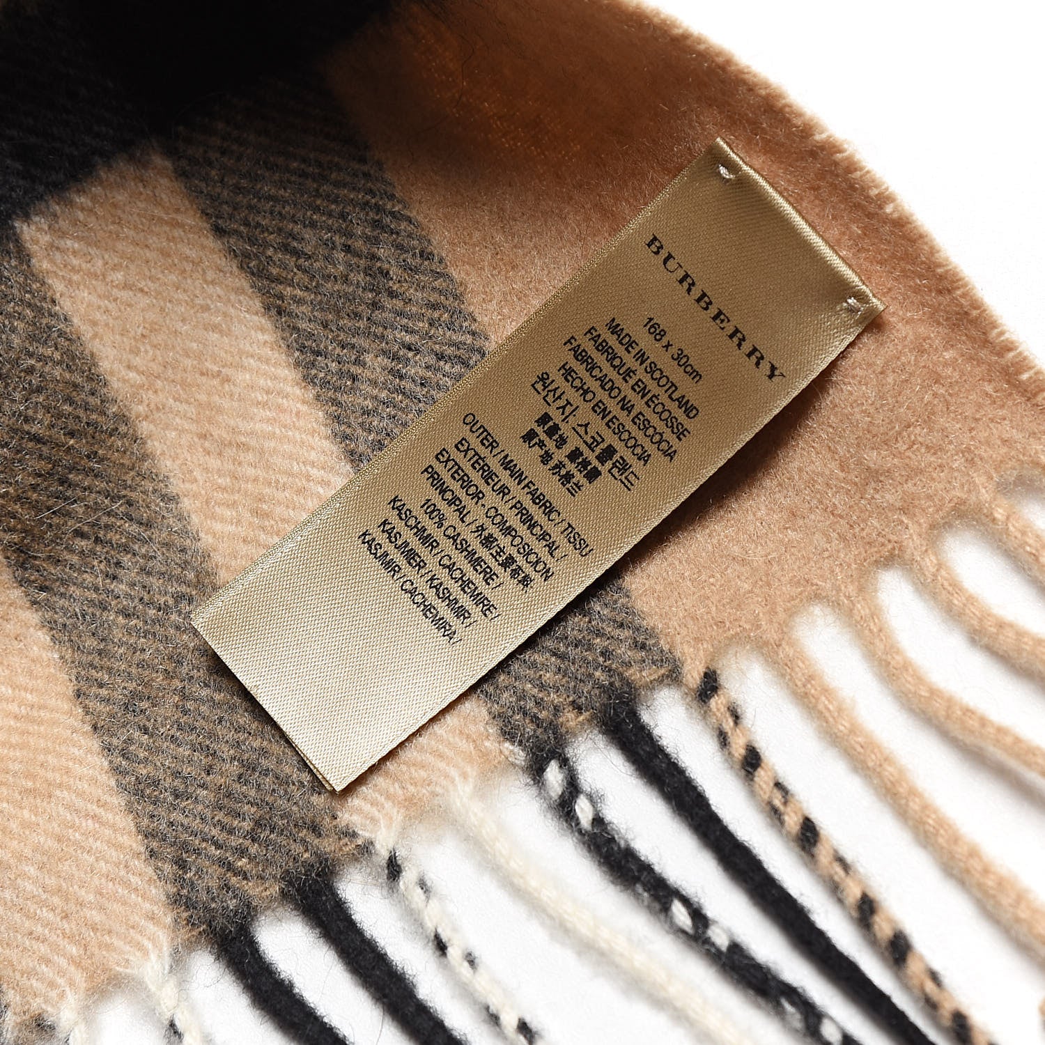 Burberry Cashmere Giant Heritage Check Fringe Scarf Camel 4 of 5