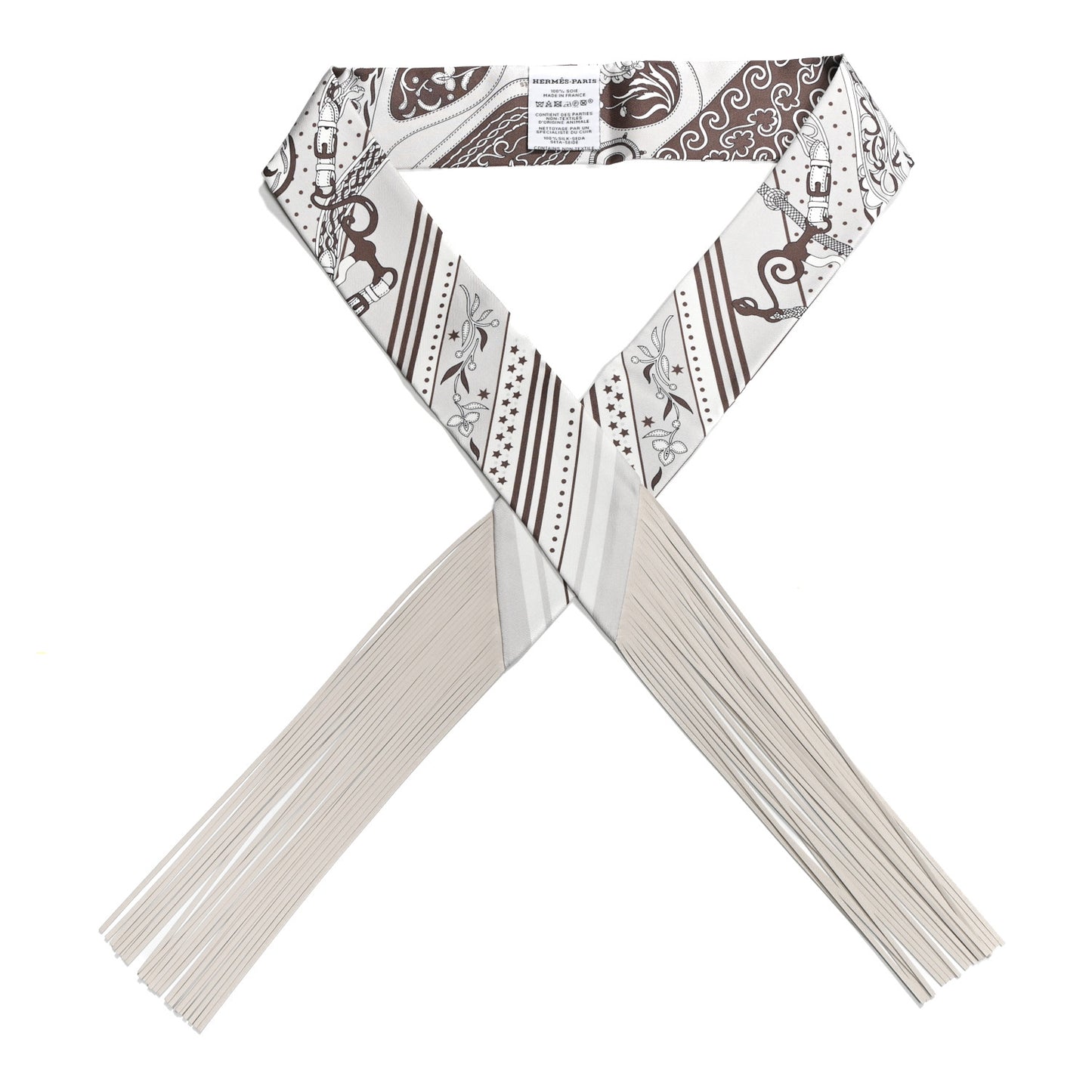 Silk Festival Des Amazones Bandana Fringed Twilly Craie Brun